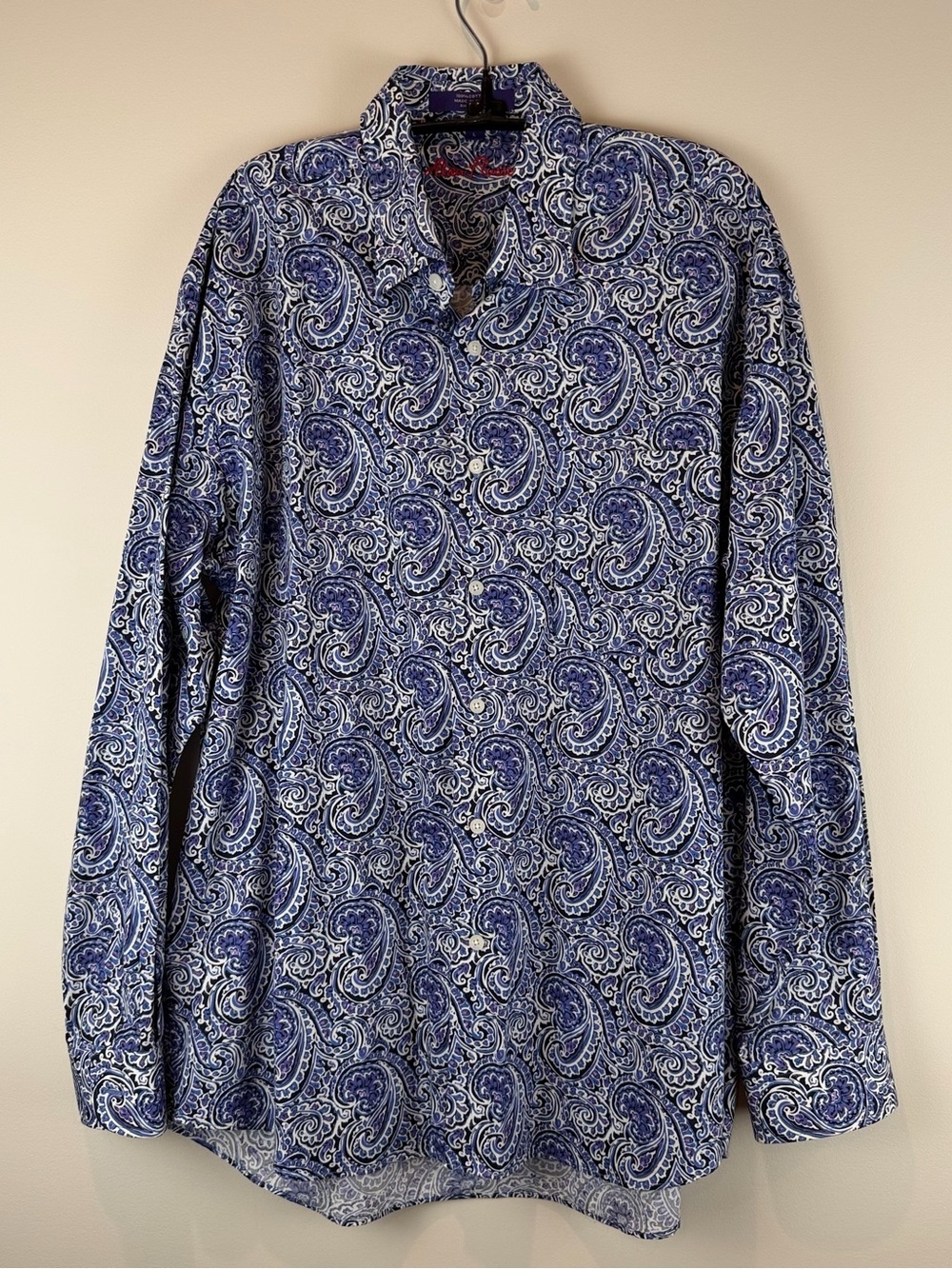 Alan Flusser Blue and White Paisley Button-Up Blouse Size Large